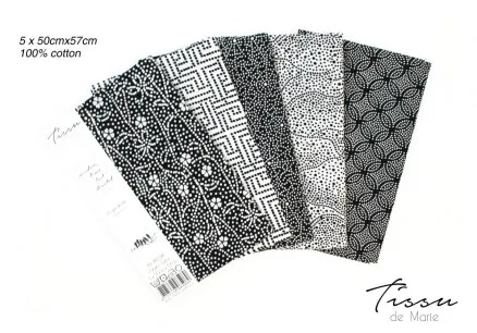 Tissu de Marie Fat Quarter Neutral Flower 50x57cm - 5 Stk.